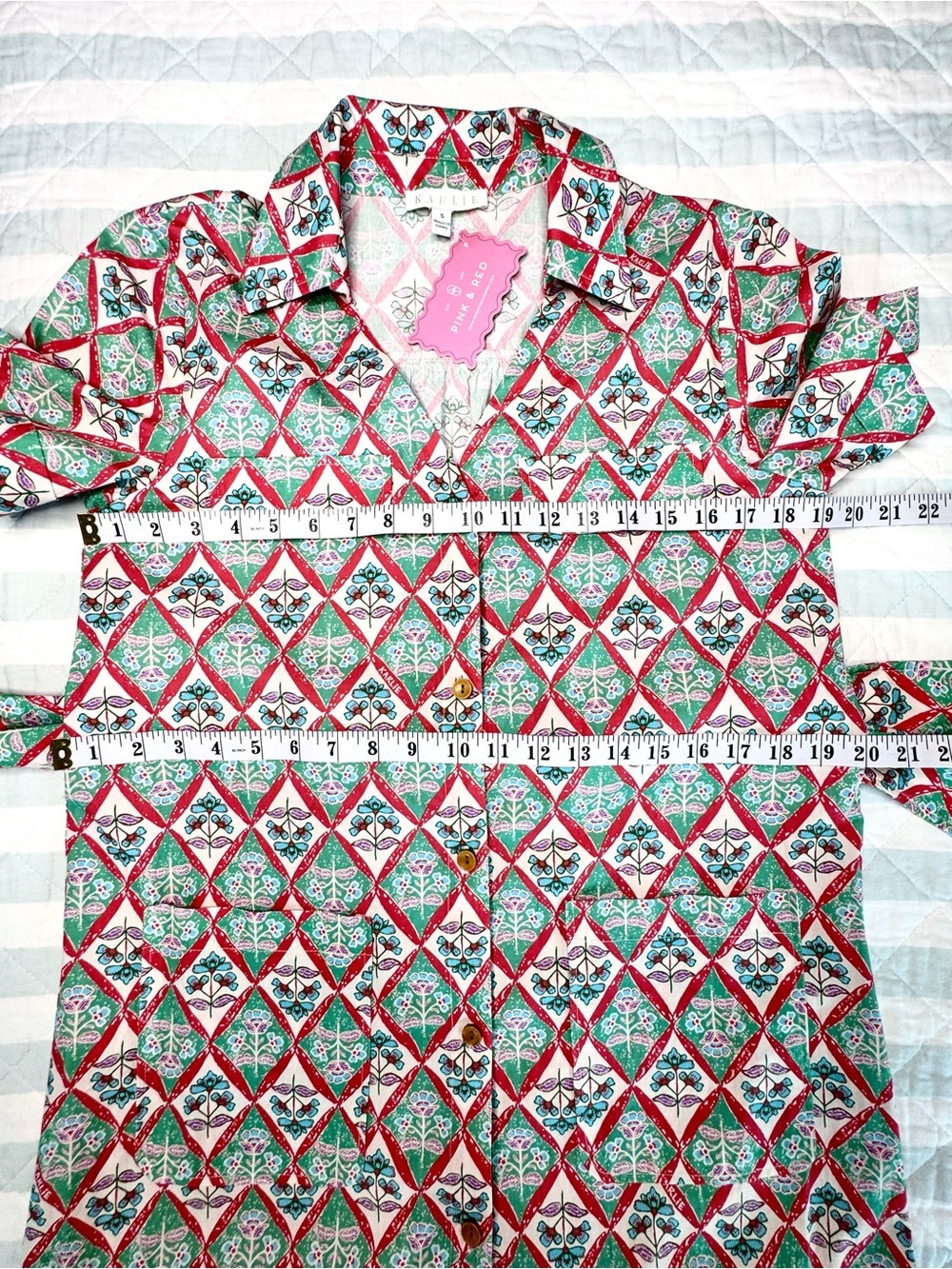 Karlie Naomi Paris Floral Shirt Dress w Belt Green Print Size Small NWT - Picture 14 of 15